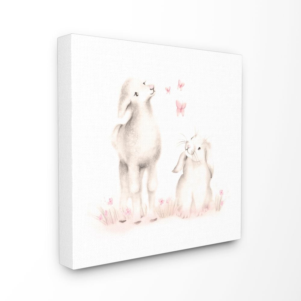 The Kids Room by Stupell Cute Cartoon Lamb Sheep And Bunny Rabbit Farm Animal Painting Canvas Wall Art by Studio Q by Studio Q