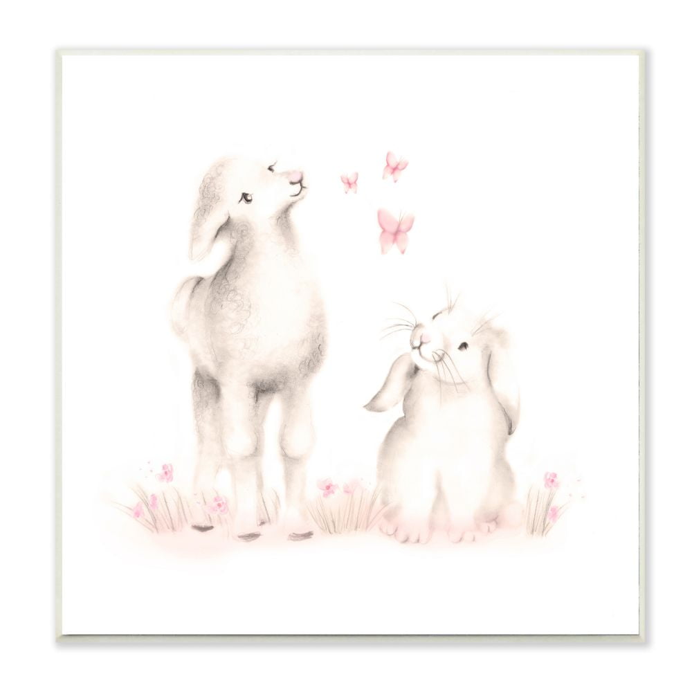 The Kids Room by Stupell Cute Cartoon Lamb Sheep And Bunny Rabbit Farm Animal Painting Wall Plaque Art by Studio Q by Studio Q