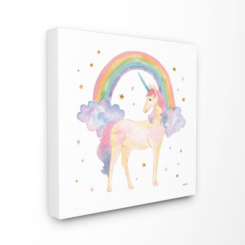 The Kids Room by Stupell Cute Unicorn Kids Nursery Rainbow Watercolor Design Canvas Wall Art by Jenaya Jackson