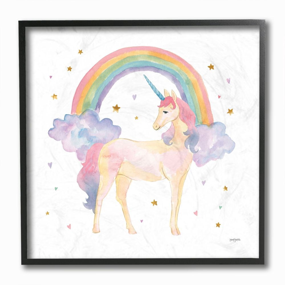 The Kids Room by Stupell Cute Unicorn Kids Nursery Rainbow Watercolor Design Framed Giclee Texturized Art by Jenaya Jackson