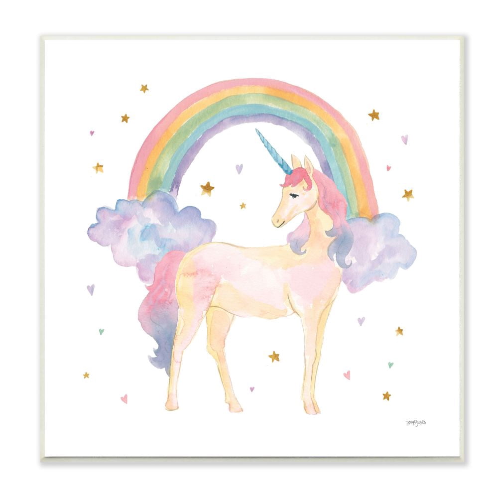 The Kids Room by Stupell Cute Unicorn Kids Nursery Rainbow Watercolor Design Wall Plaque Art by Jenaya Jackson