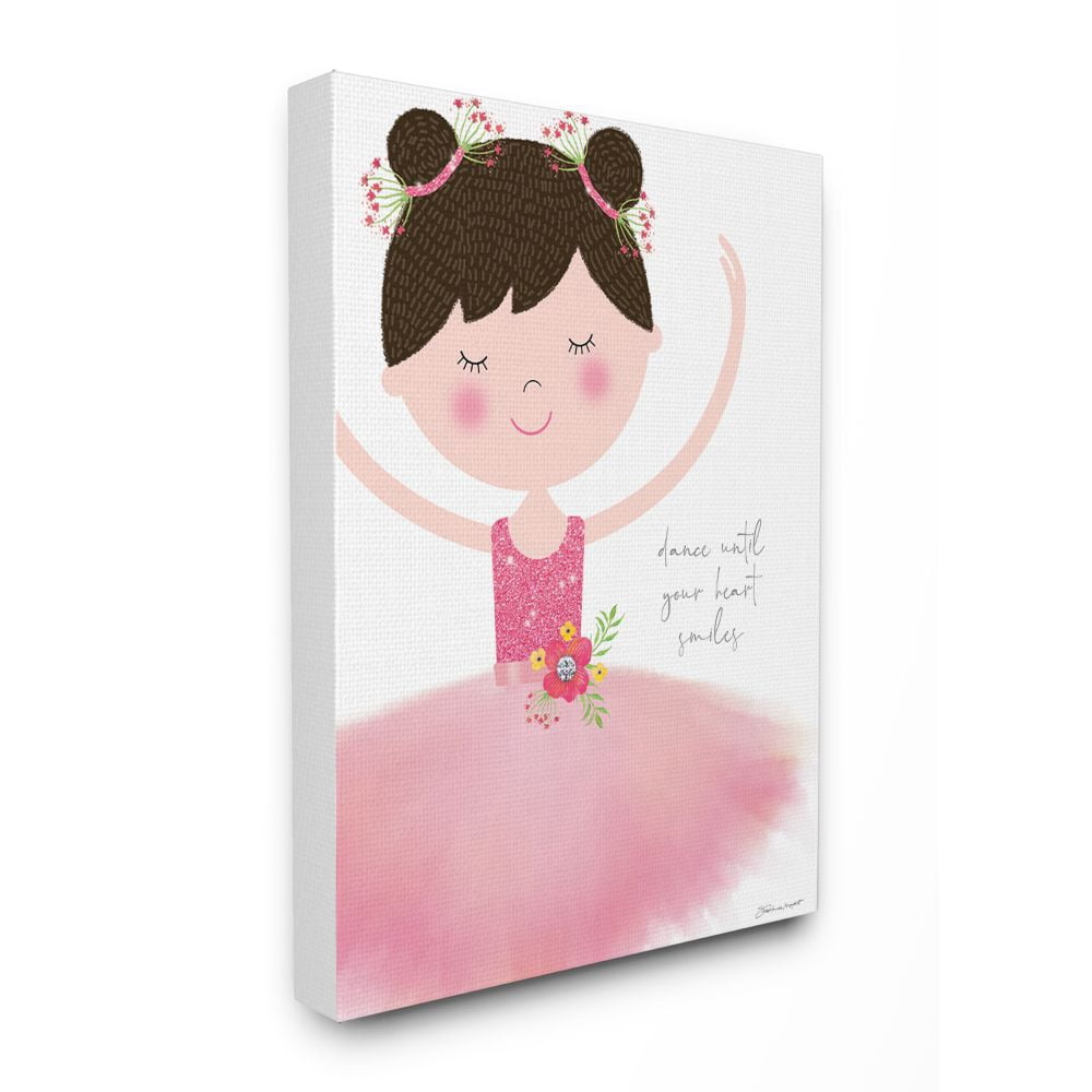 The Kids Room by Stupell Dance Until Your Heart Smiles Brown Haired Ballerina in Pink Tutu Canvas Wall Art