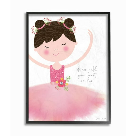 The Kids Room by Stupell Dance Until Your Heart Smiles Brown Haired Ballerina in Pink Tutu Framed Giclee Texturized Art