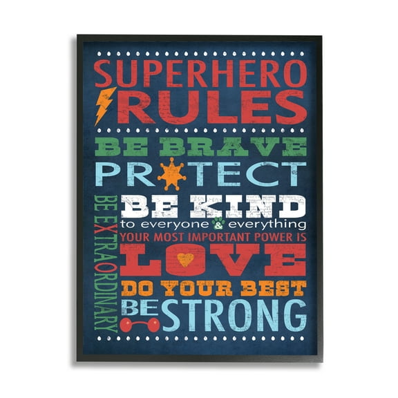 The Kids Room by Stupell Dark Blue Superhero Rules Framed Wall Art by Stephanie Workman Marrott