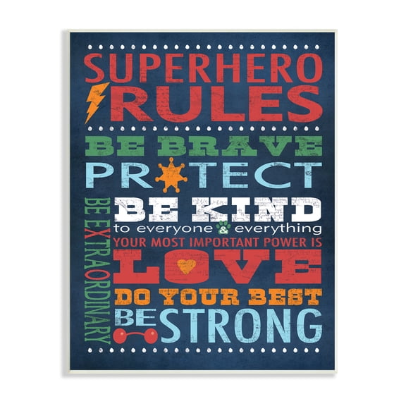 The Kids Room by Stupell Dark Blue Superhero Rules Wall Plaqueby Stephanie Workman Marrott