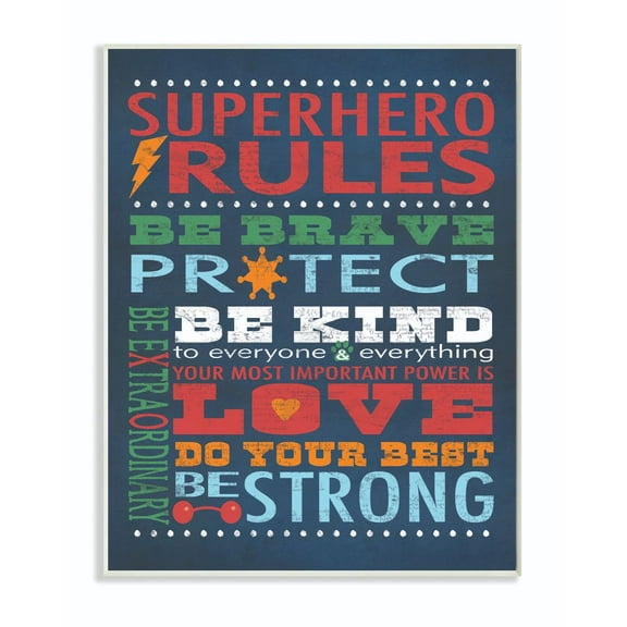 The Kids Room by Stupell Dark Blue Superhero Rules Wall Plaqueby Stephanie Workman Marrott