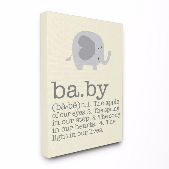 The Kids Room by Stupell Definition Of Baby With Grey Elephant XXL Stretched Canvas Wall Art, 30 x 1.5 x 40