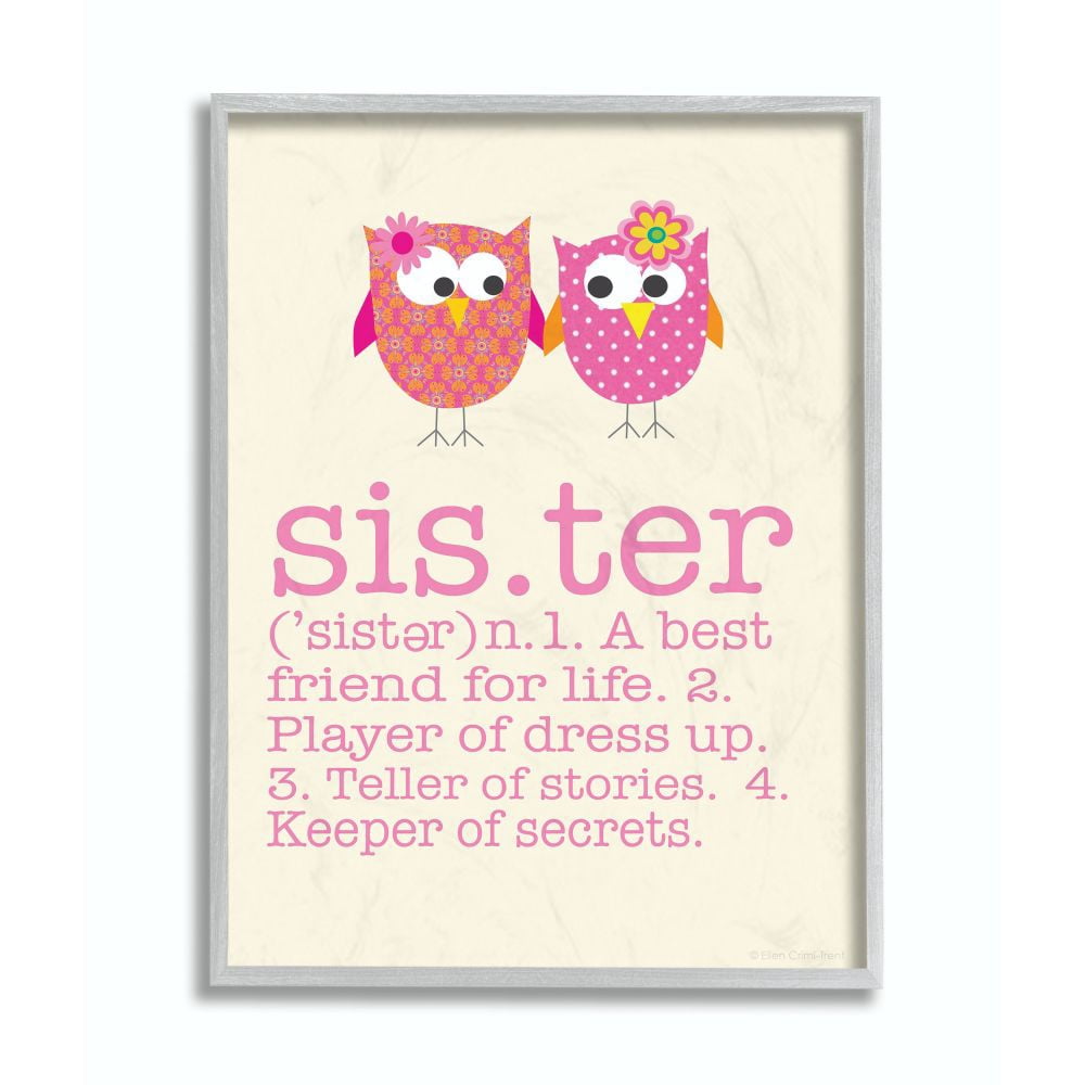 The Kids Room by Stupell Definition Of Sister With Pink Owls Framed Wall Art by Ellen Crimi-Trent