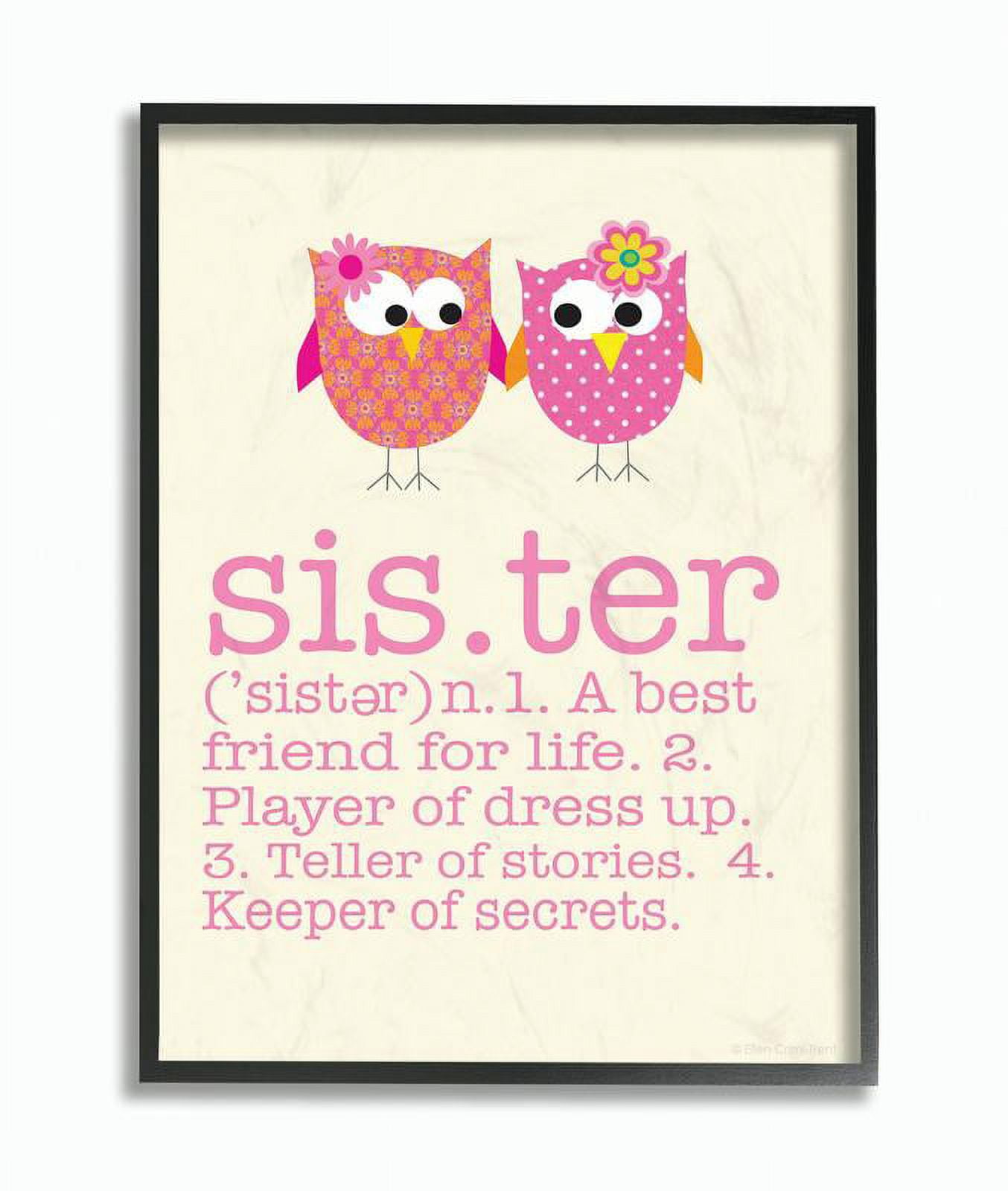 The Kids Room by Stupell Definition Of Sister With Pink Owls Framed Wall Art by Ellen Crimi-Trent