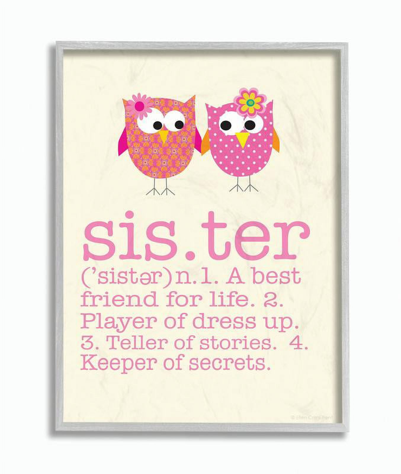 The Kids Room by Stupell Definition Of Sister With Pink Owls Framed Wall Art by Ellen Crimi-Trent