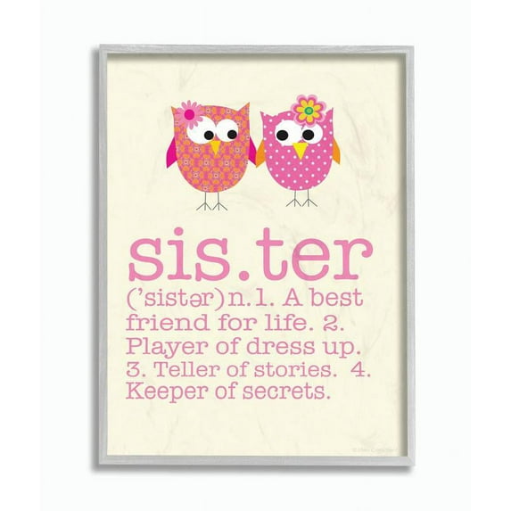 The Kids Room by Stupell Definition Of Sister With Pink Owls Framed Wall Art by Ellen Crimi-Trent