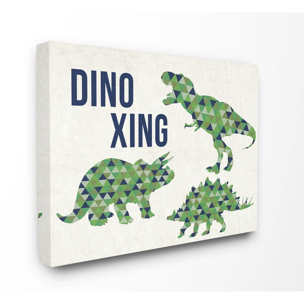 The Kids Room by Stupell Dino Crossing Blue Green Dinosaur Kids Word Design Canvas Wall Art by Daphne Polselli