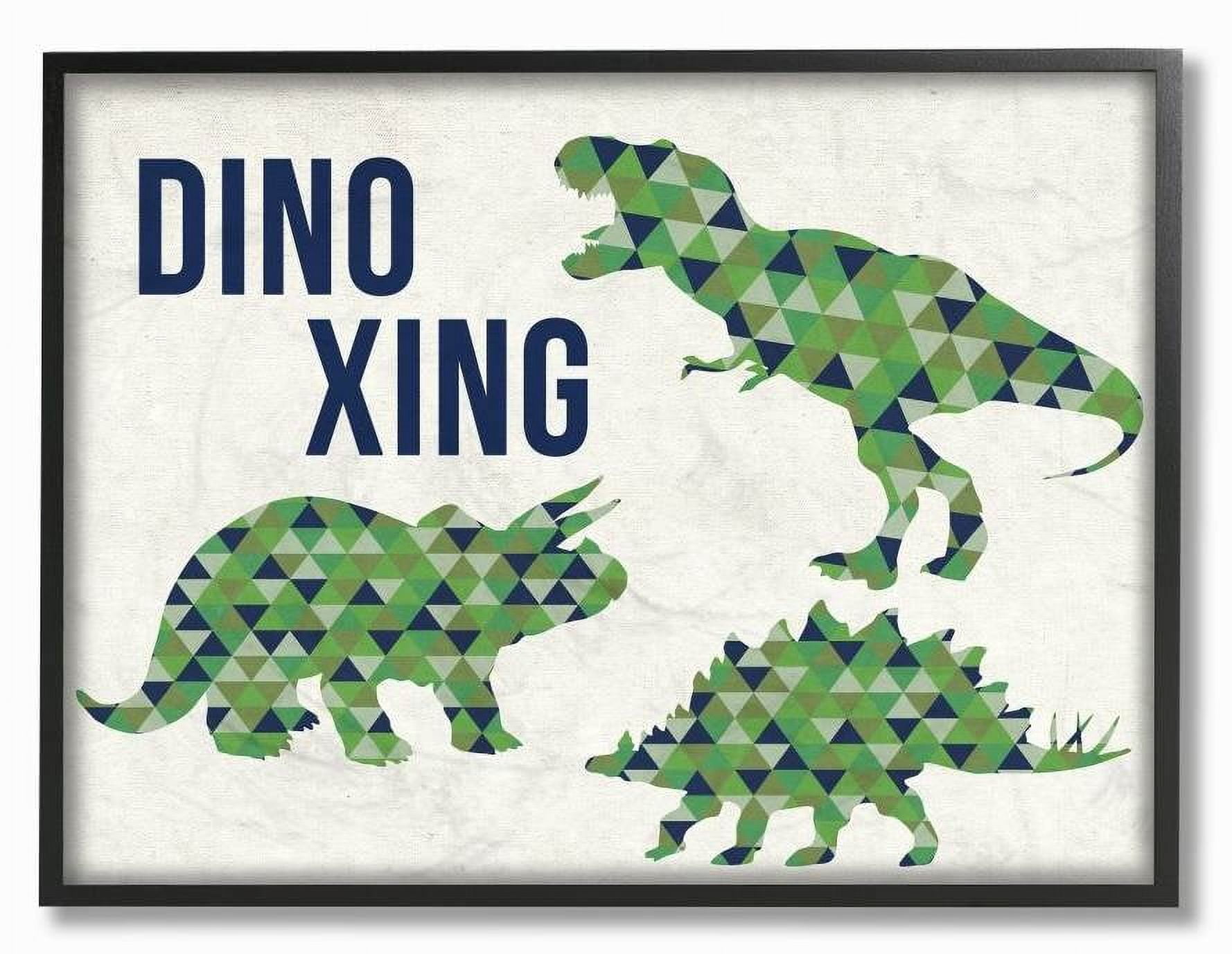 The Kids Room by Stupell Dino Crossing Blue Green Dinosaur Kids Word Design Framed Wall Art by Daphne Polselli