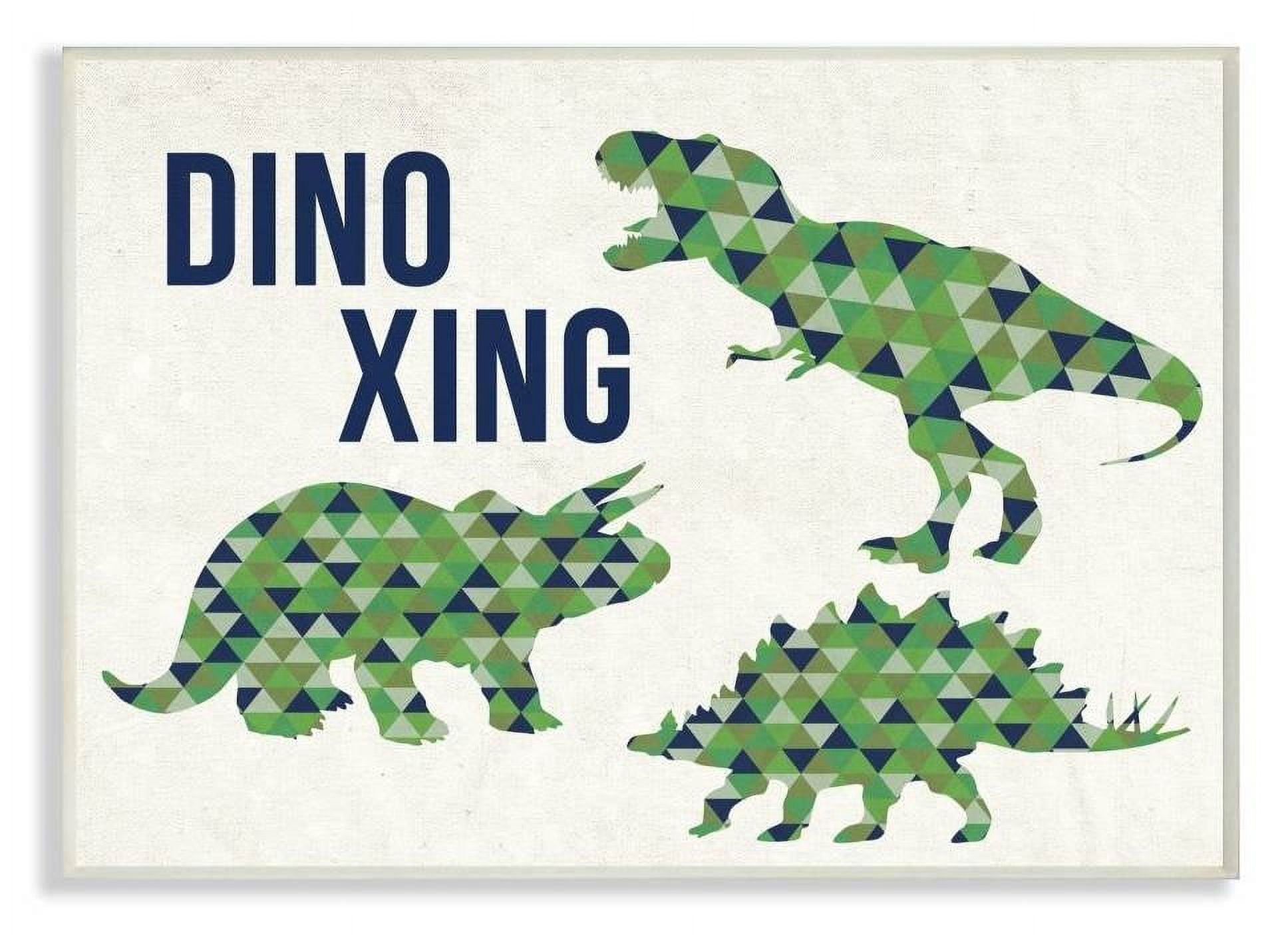 The Kids Room by Stupell Dino Crossing Blue Green Dinosaur Kids Word Design Wall Plaque by Daphne Polselli