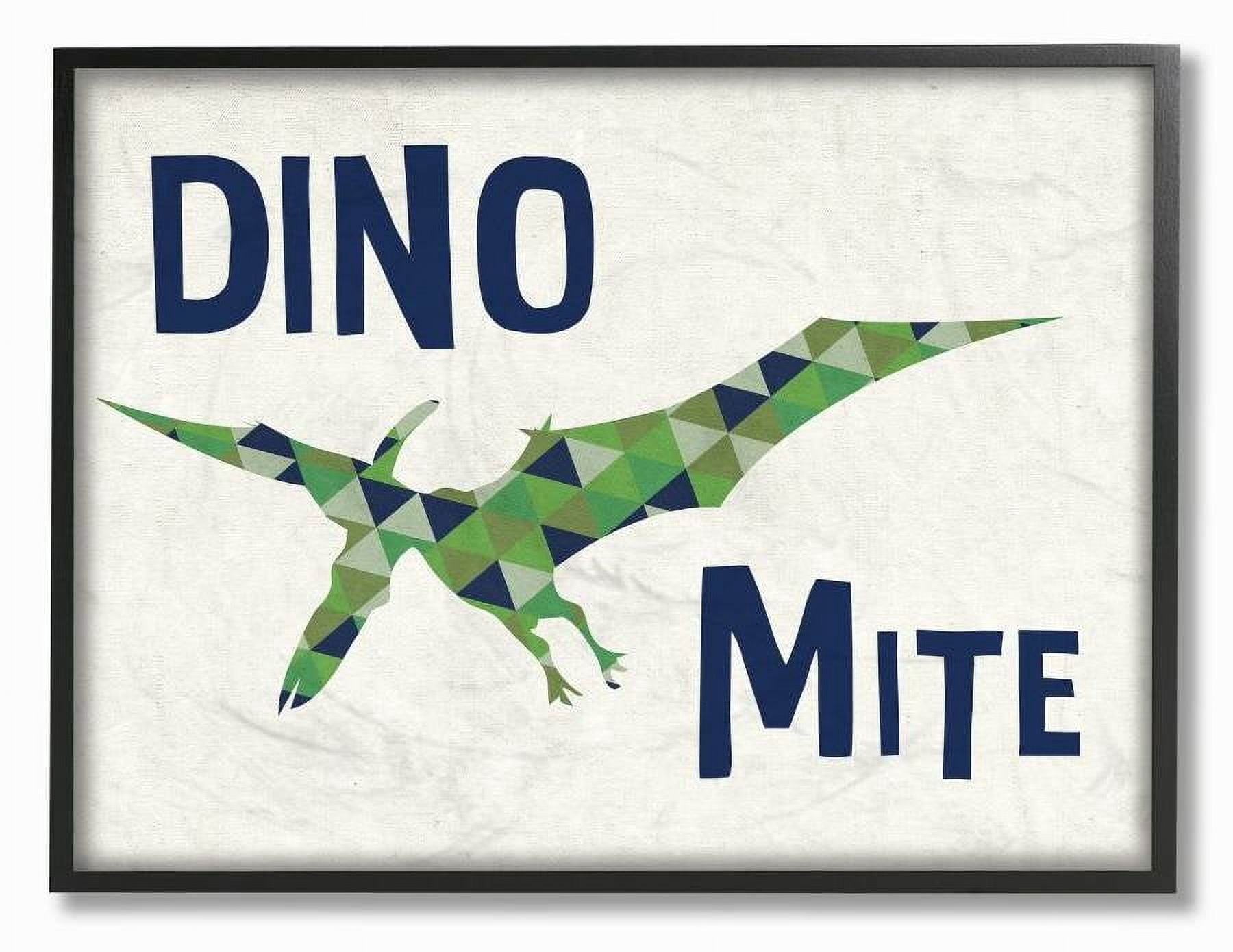 The Kids Room by Stupell Dino Mite Blue Green Dinosaur Kids Word Design Framed Wall Art by Daphne Polselli