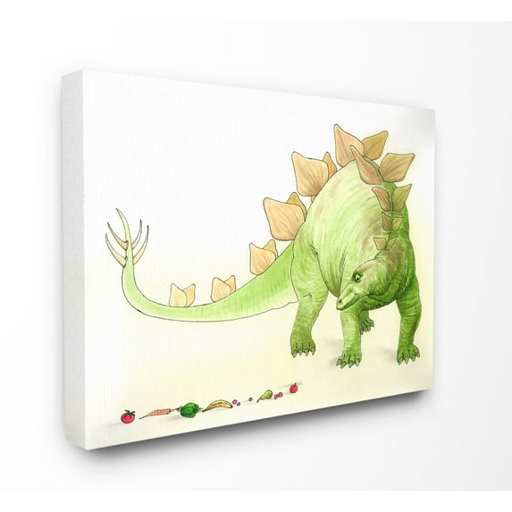 The Kids Room by Stupell Dinosaur And Fruit Green Yellow Kids Nursery Painting Canvas Wall Art by The Saturday Evening Post