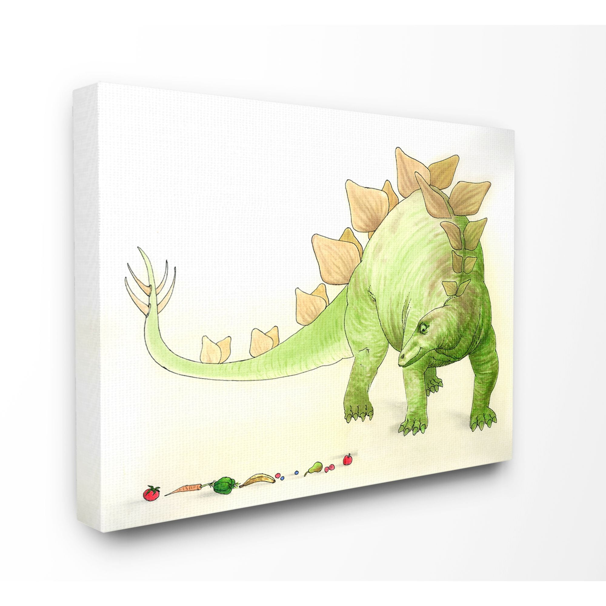 The Kids Room by Stupell Dinosaur And Fruit Green Yellow Kids Nursery Painting Canvas Wall Art by The Saturday Evening Post