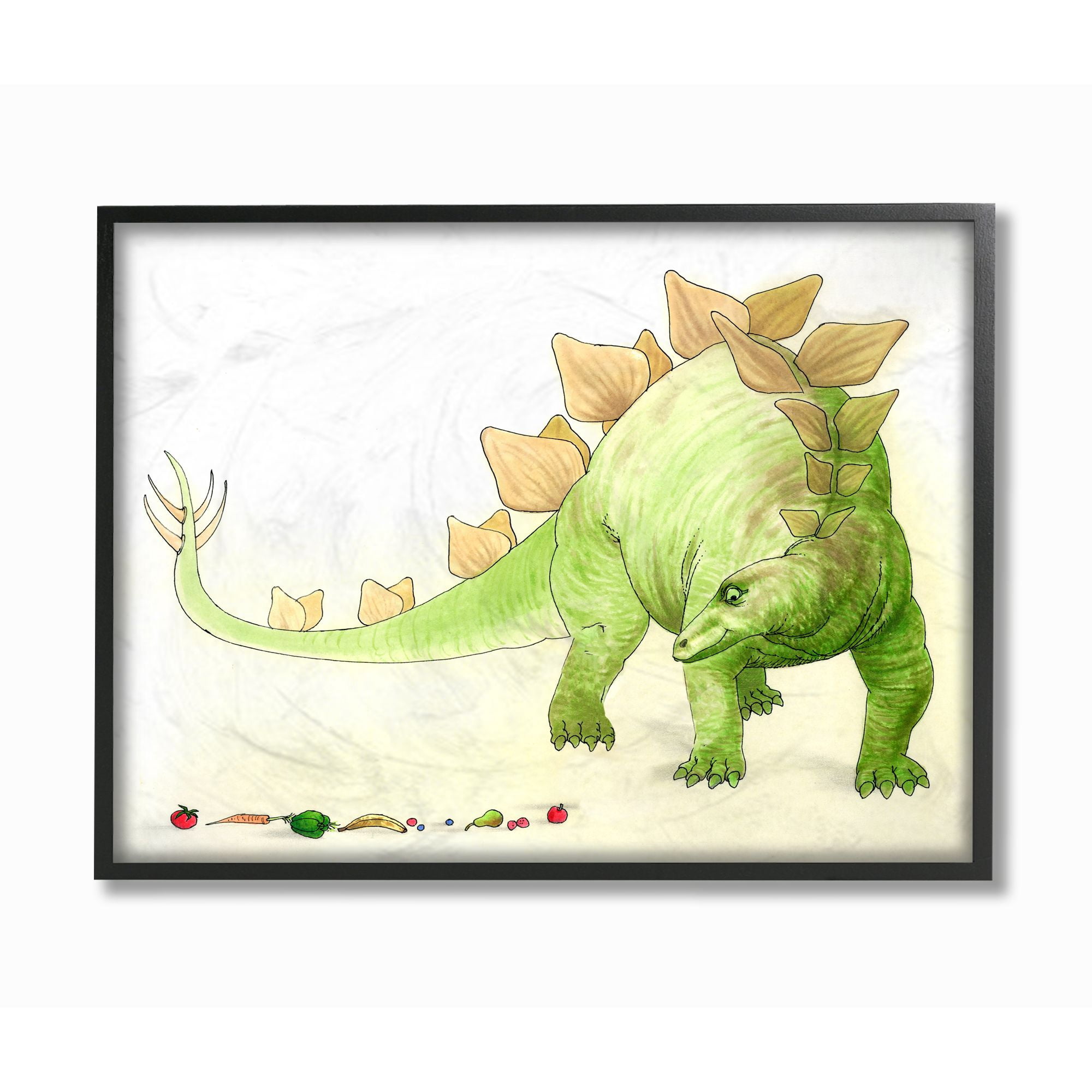 The Kids Room by Stupell Dinosaur And Fruit Green Yellow Kids Nursery Painting Framed Wall Art by The Saturday Evening Post