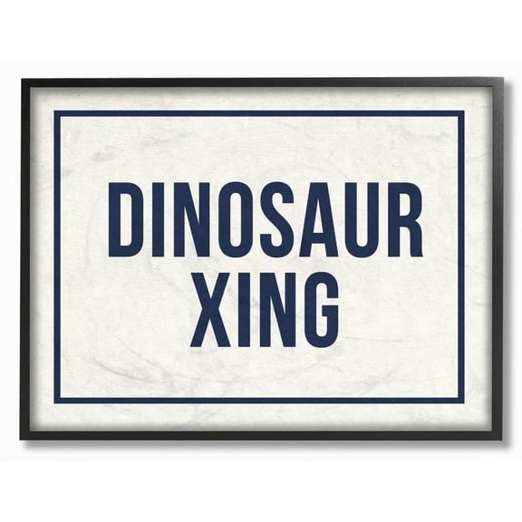 The Kids Room by Stupell Dinosaur Crossing Blue Kids Word Design Framed Wall Art by Daphne Polselli