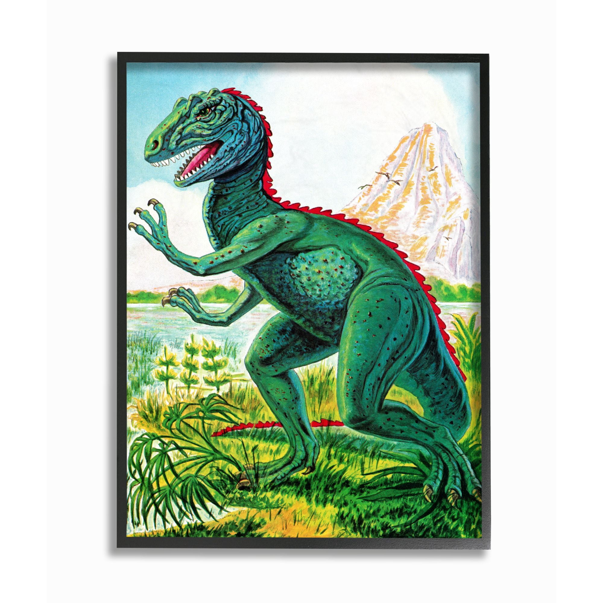 The Kids Room by Stupell Dinosaur Field Red Green Kids Nursery Painting Framed Wall Art by The Saturday Evening Post