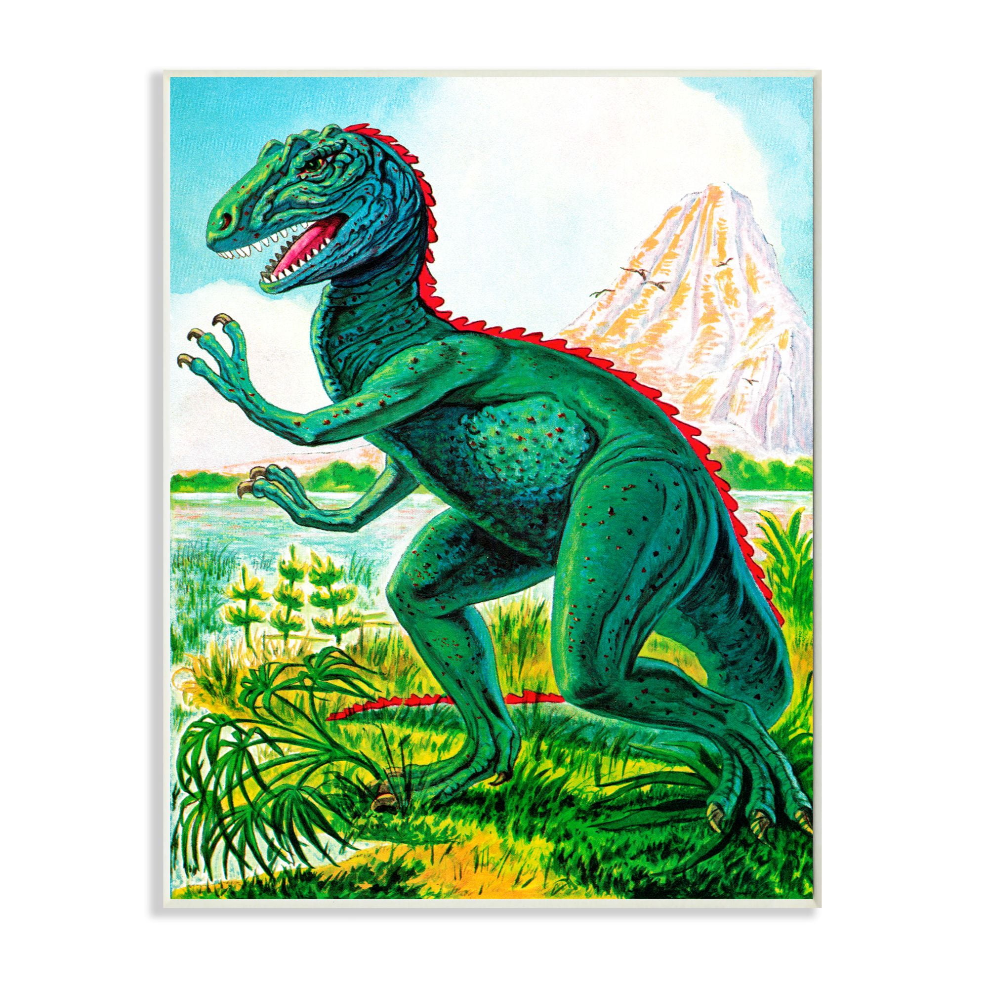 The Kids Room by Stupell Dinosaur Field Red Green Kids Nursery Painting Wall Plaque by The Saturday Evening Post