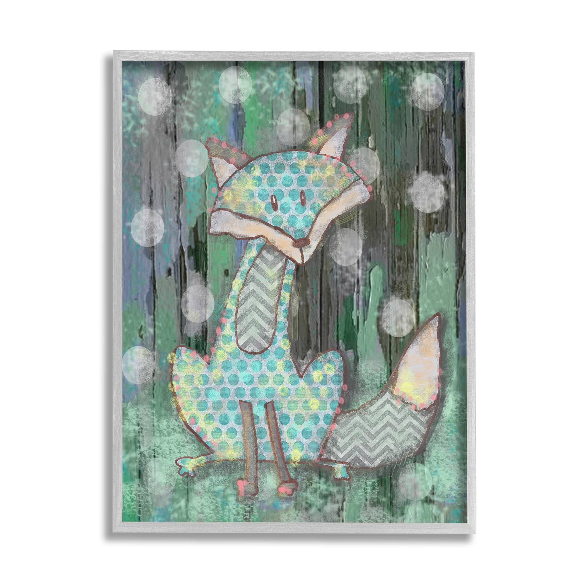 Distressed Woodland Fox Gray Framed Canvas Print for Kids