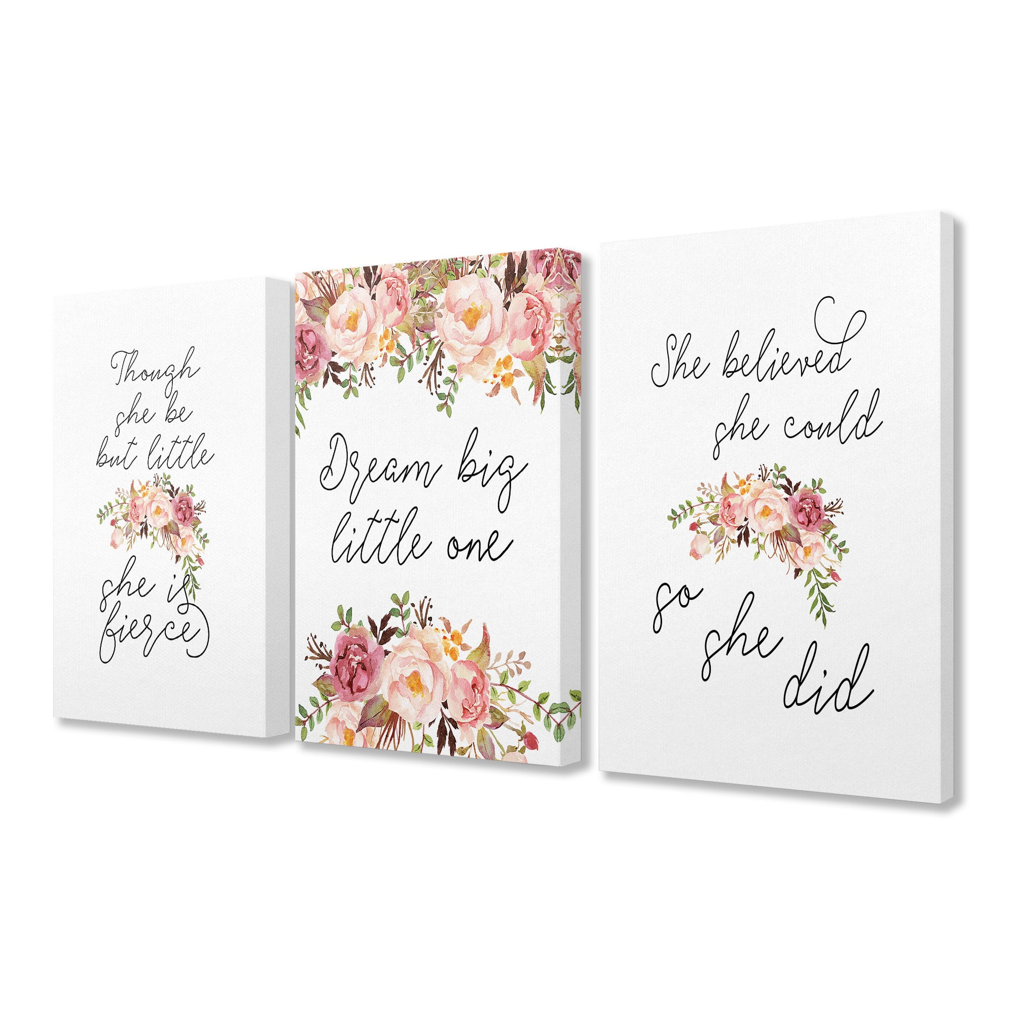 Dream Big Fierce Believe Kids Canvas Wall Art Set