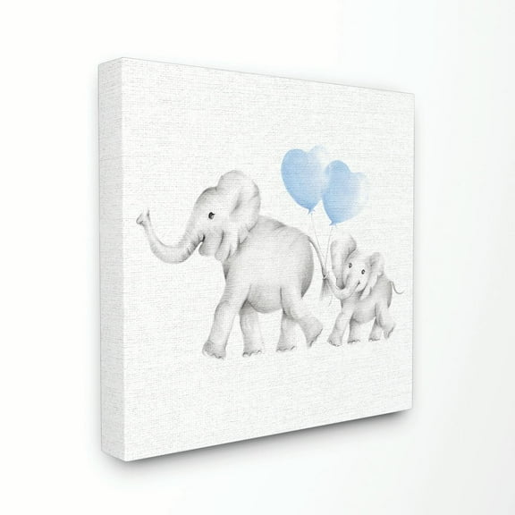 The Kids Room by Stupell Elephant Family Blue Balloon Linen Look Canvas Wall Art by Studio Q
