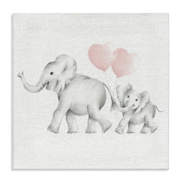 The Kids Room by Stupell Elephant Family Pink Balloon Linen Look Canvas Wall Art by Studio Q