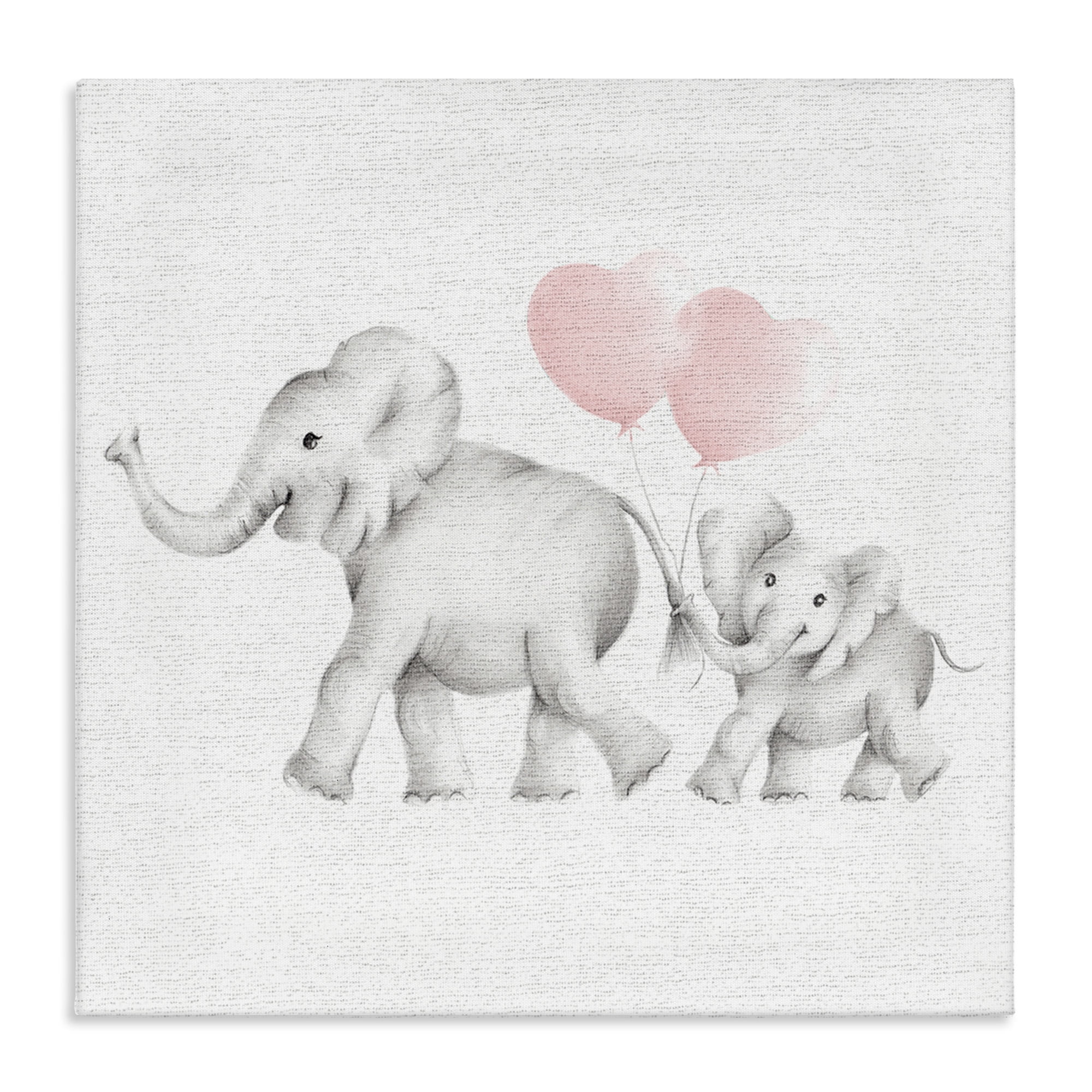 The Kids Room by Stupell Elephant Family Pink Balloon Linen Look Stretched Canvas Wall Art