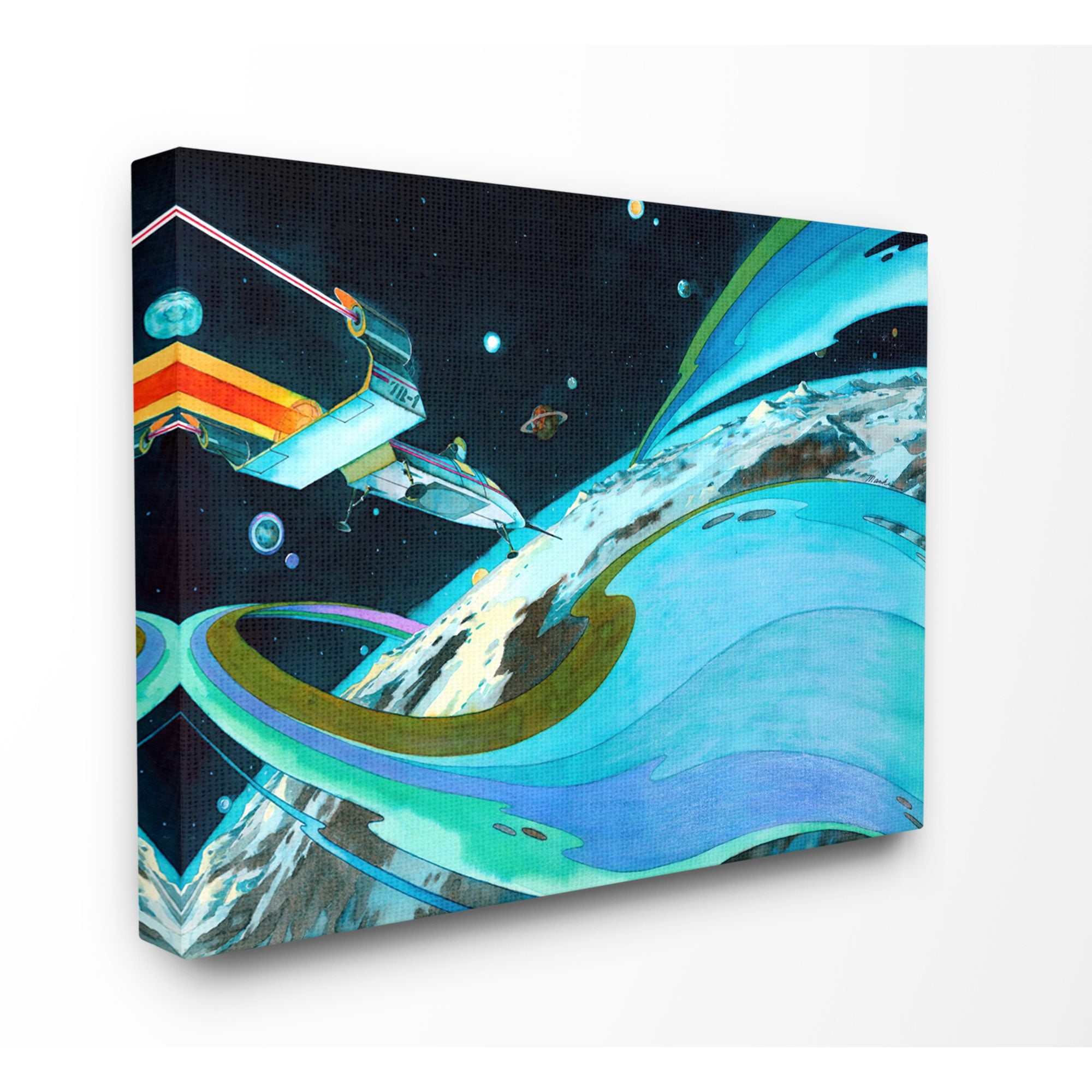 The Kids Room by Stupell Epic Space Landscape Planet Ship Blue Green Kids Watercolor Painting Canvas Wall Art by The Saturday Evening Post