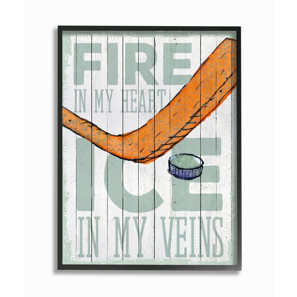 The Kids Room by Stupell Fire In My Heart Hockey Sports Word Design Framed Wall Art by The Saturday Evening Post