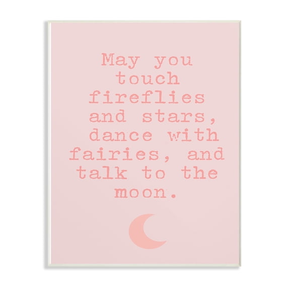 The Kids Room by Stupell Fireflies Stars And Fairies Typography with Pink Moon Oversized Wall Plaque Art, 12.5 x 0.5 x 18.5