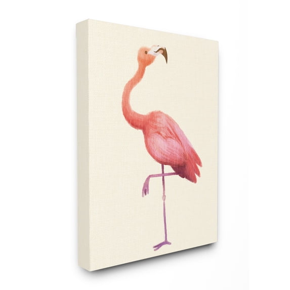The Kids Room by Stupell Flamingo Pose on Tan Watercolor Stretched Canvas Wall Art, 30 x 1.5 x 40
