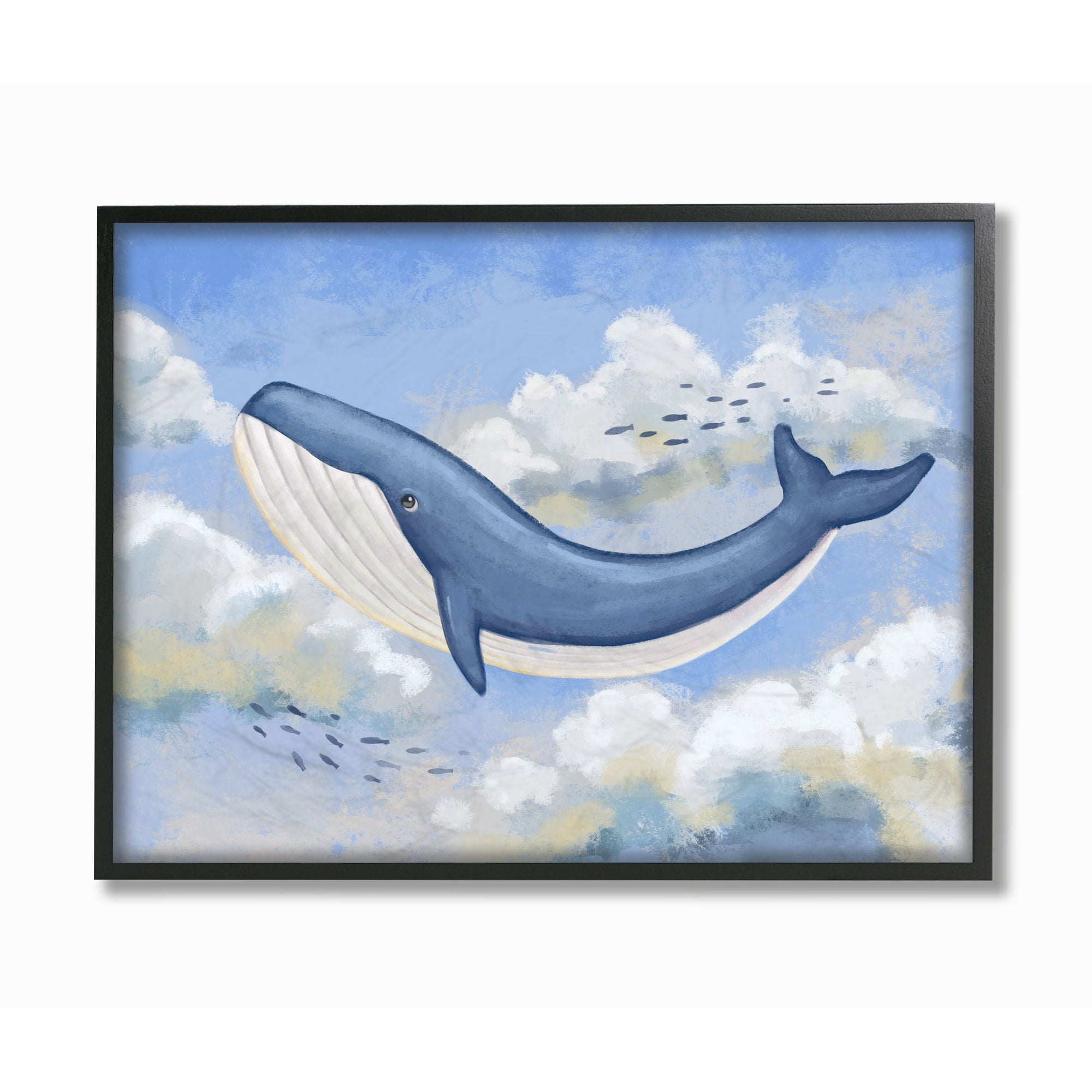 The Kids Room by Stupell Flying Whale Animal Pastel Blue Kids Nursery Painting Framed Wall Art by Ziwei Li