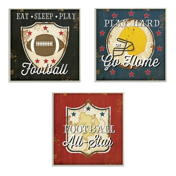 The Kids Room by Stupell Football All-Star 3pc Wall Plaque Art Set, 3pc, each 12 x 0.5 x 12