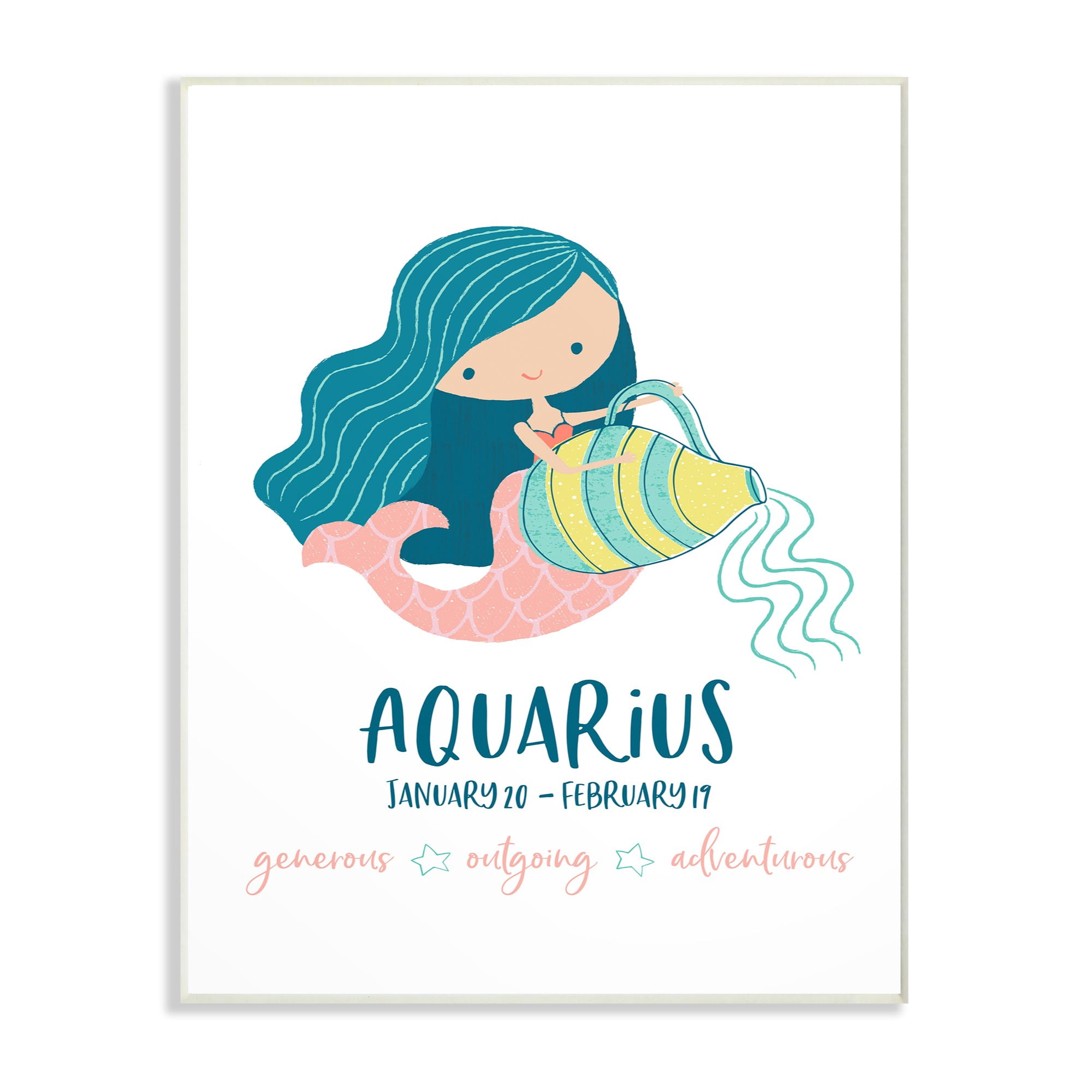 The Kids Room by Stupell Fun Modern Zodiac Aquarius Mermaid Wall Plaque Art, 10 x 0.5 x 15