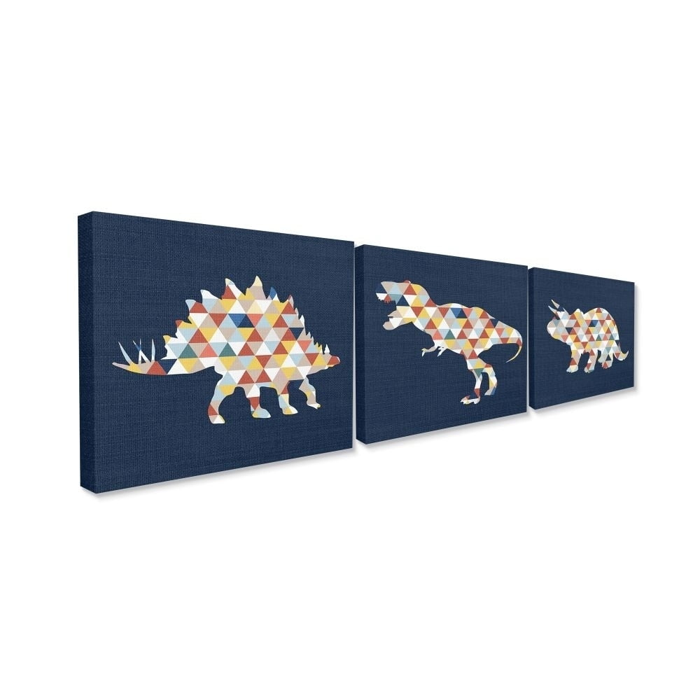 The Kids Room by Stupell Geometric Dinosaurs Blue Red Yellow Kids Design Canvas Wall Art by Daphne Polselli