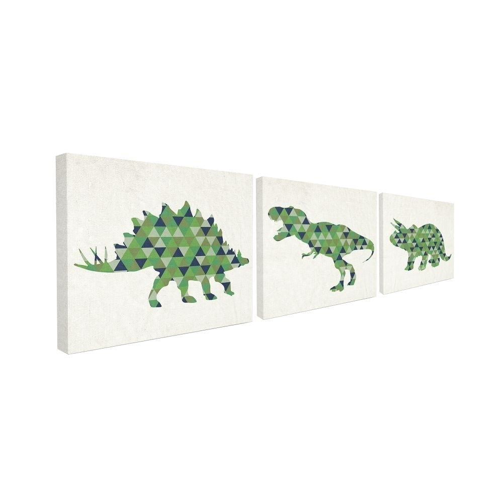The Kids Room by Stupell Geometric Dinosaurs Green Blue Kids Design Canvas Wall Art by Daphne Polselli