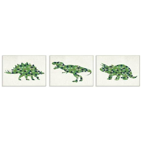 The Kids Room by Stupell Geometric Dinosaurs Green Blue Kids Design Wall Plaque by Daphne Polselli