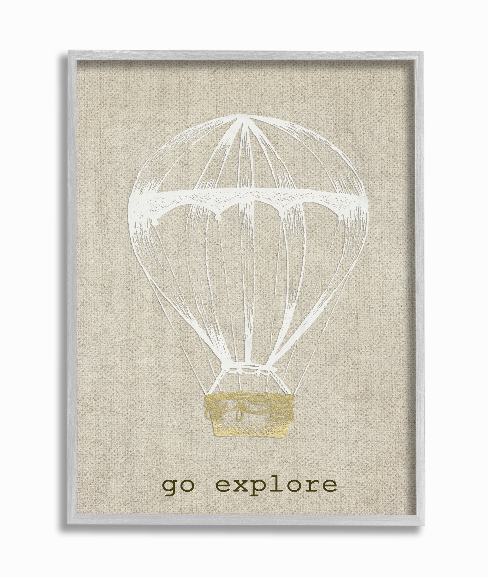 Gray Framed Hot Air Balloon Canvas Print for Kids Nursery