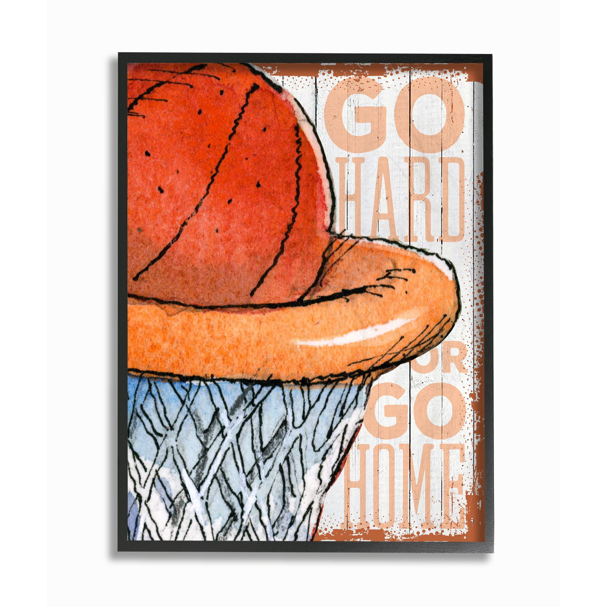 The Kids Room by Stupell Go Hard Basketball Hoop Orange Sports Design Framed Wall Art by The Saturday Evening Post