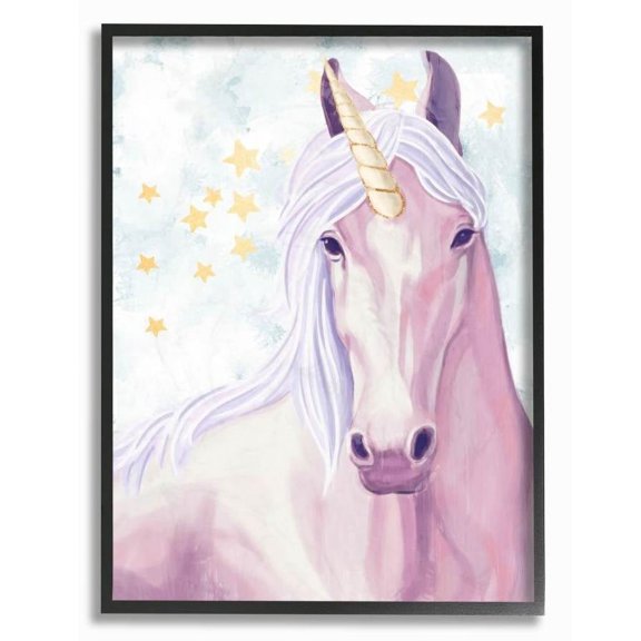 The Kids Room by Stupell Gold Star Pink Purple Unicorn Painting Framed Wall Art by Ziwei Li