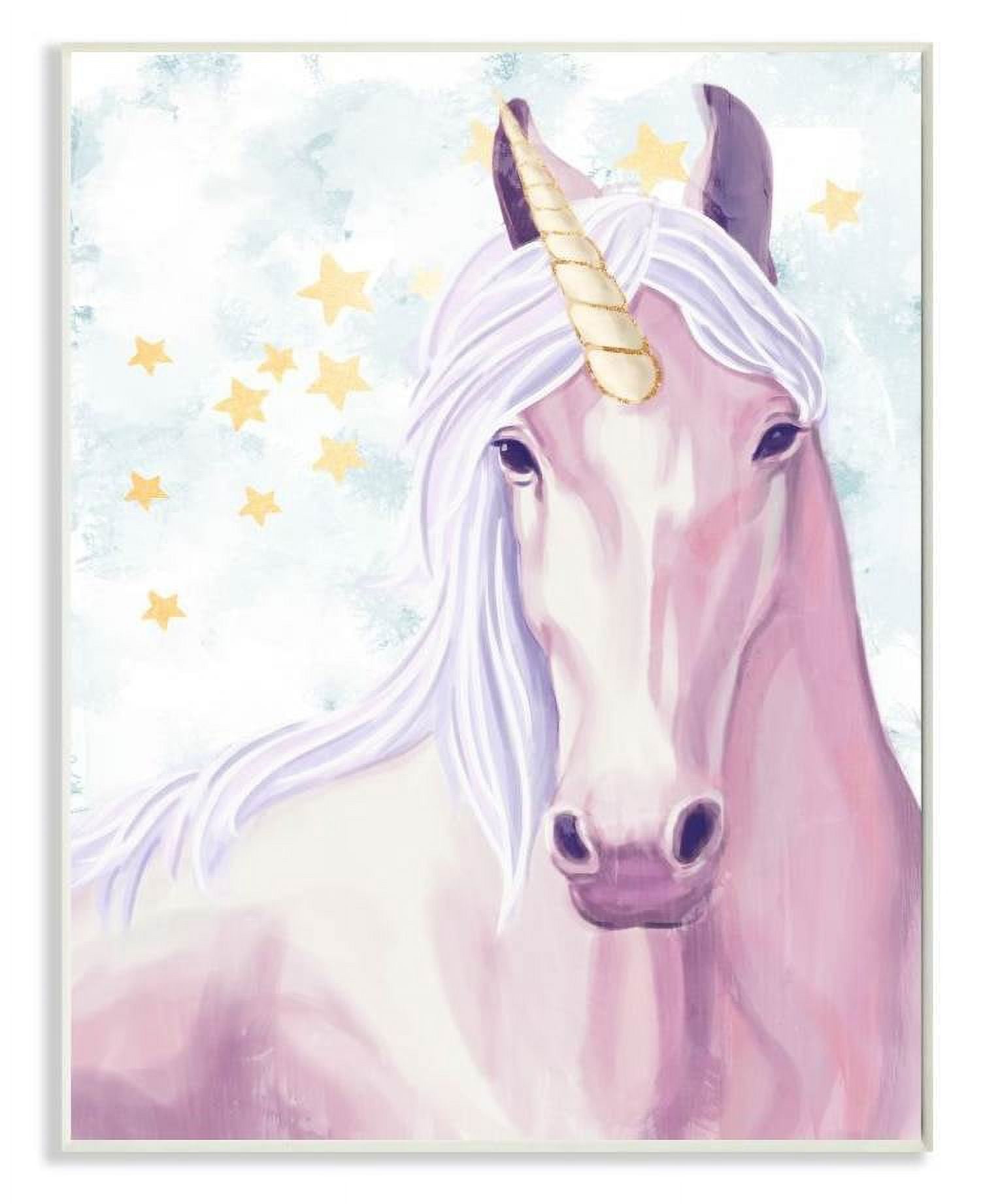 The Kids Room by Stupell Gold Star Pink Purple Unicorn Painting Wall Plaque by Ziwei Li