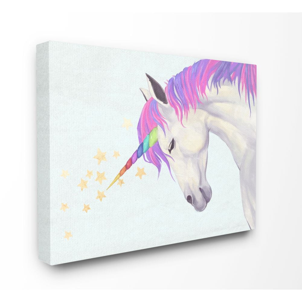The Kids Room by Stupell Gold Star Rainbow Blue Unicorn Painting Canvas Wall Art by Ziwei Li