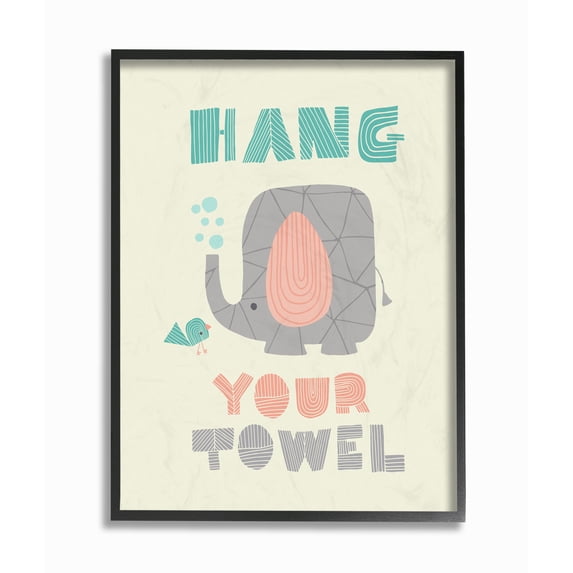 The Kids Room by Stupell Hang Your Towel Mod Elephant Framed Giclee Texturized Art, 11 x 1.5 x 14