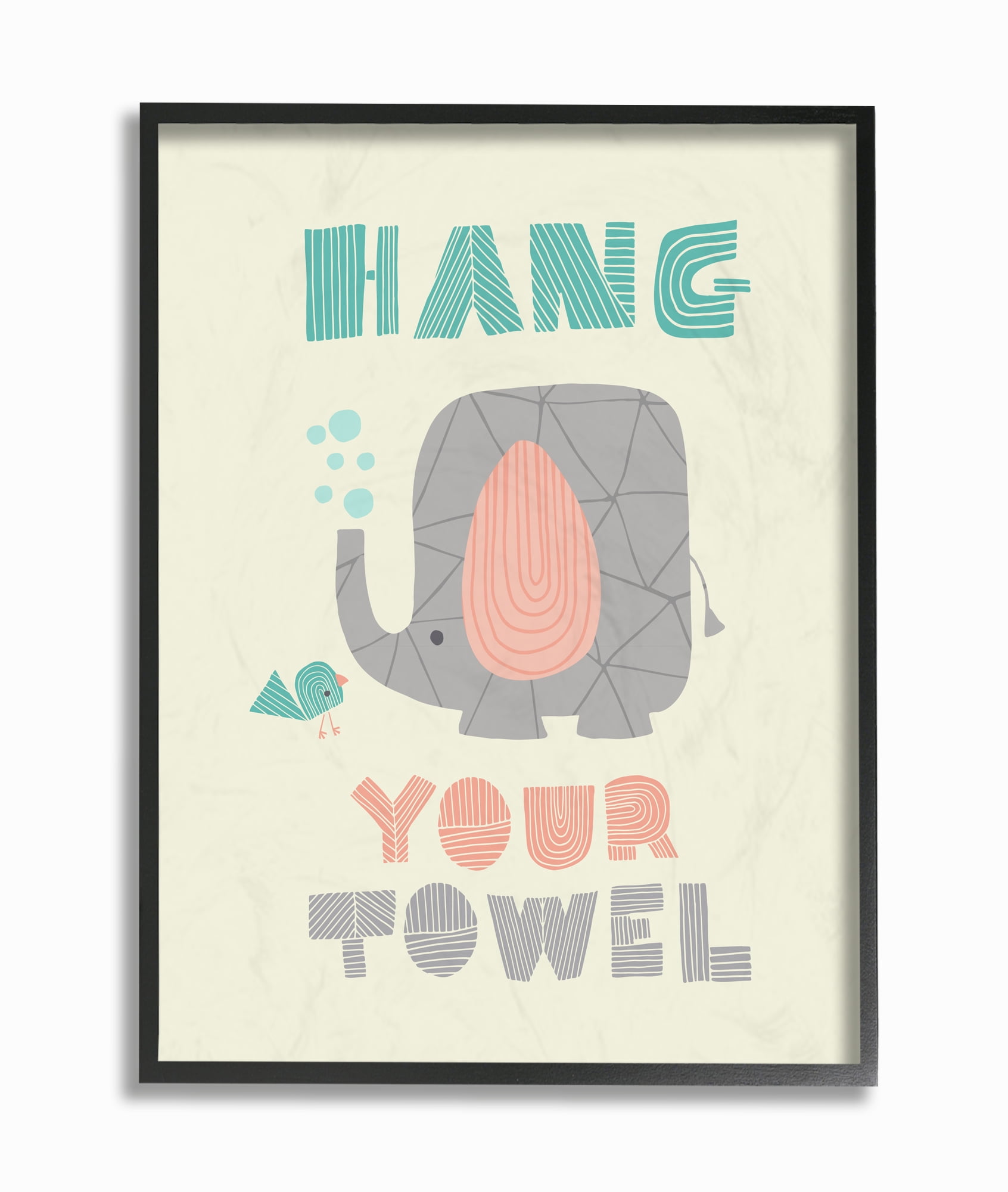 The Kids Room by Stupell Hang Your Towel Mod Elephant Oversized Framed Giclee Texturized Art, 16 x 1.5 x 20