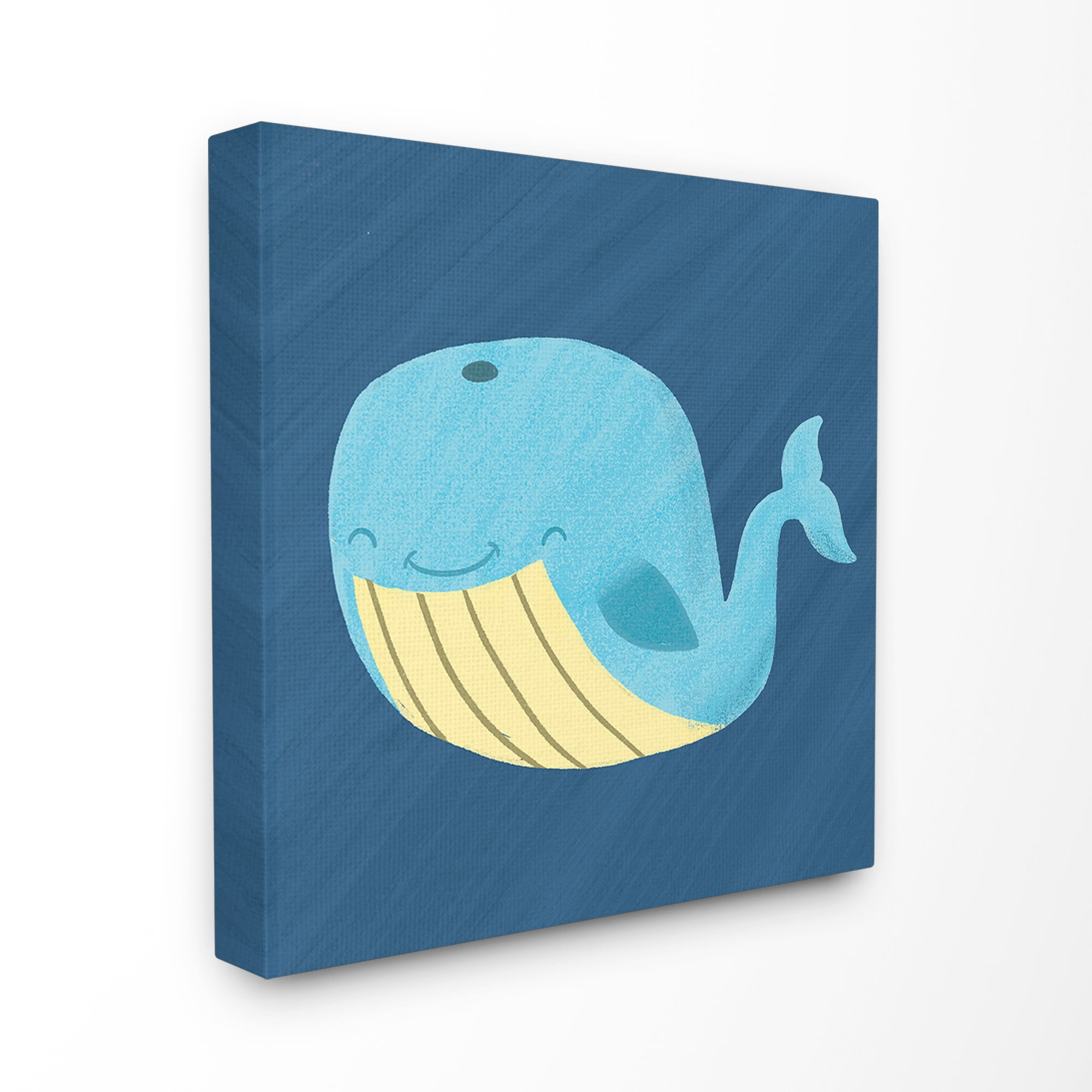 The Kids Room by Stupell Happy Blue Whale on Blue Cartoon Oversized Stretched Canvas Wall Art, 24 x 1.5 x 24