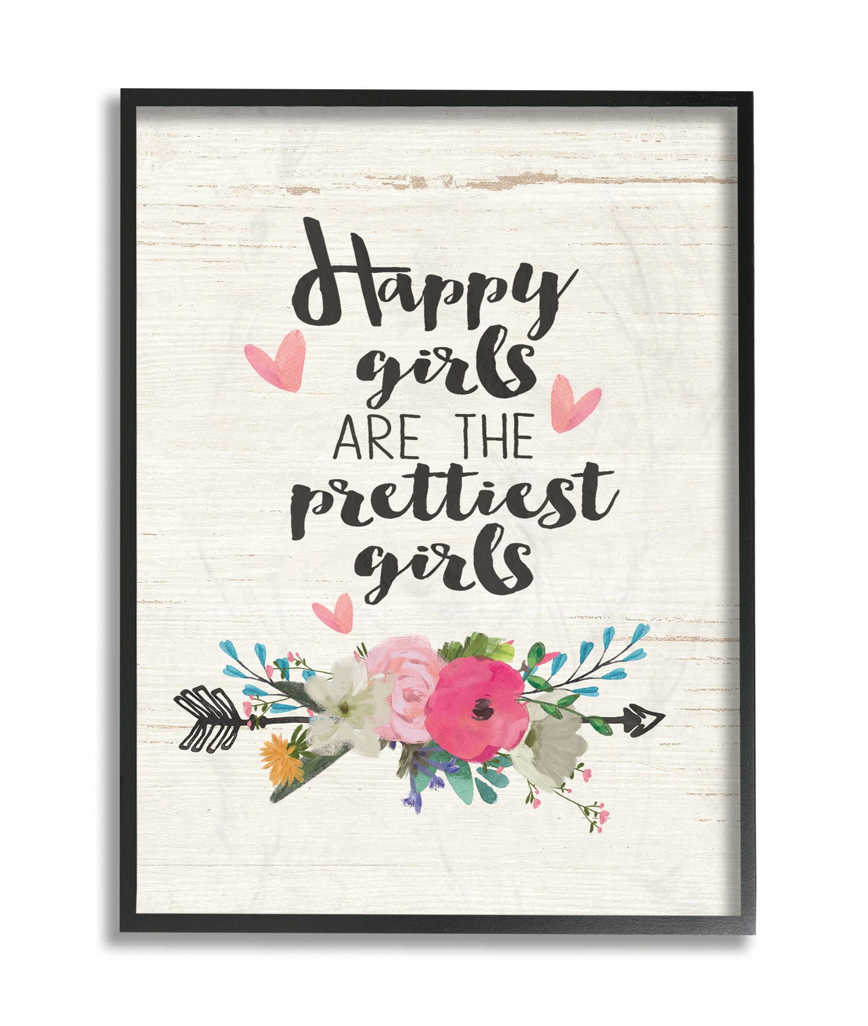 Happy Girls Prettiest Gray Framed Wood Wall Art