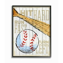 The Kids Room by Stupell Hit Hard Run Fast Turn Left Baseball Sports Word Design Framed Wall Art by The Saturday Evening Post